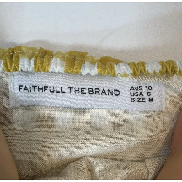 Faithfull Brand Flora Puff Sleeve Midi Yellow Mari Check Gingham Dress Women 6 - Picture 7 of 10